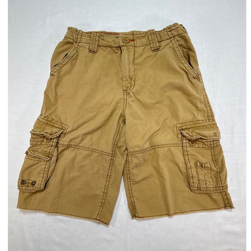 Uproar Boys Tan‎ Ripstop Cargo Shorts 14 Regular Khaki Raw Hem Adjustable Waist